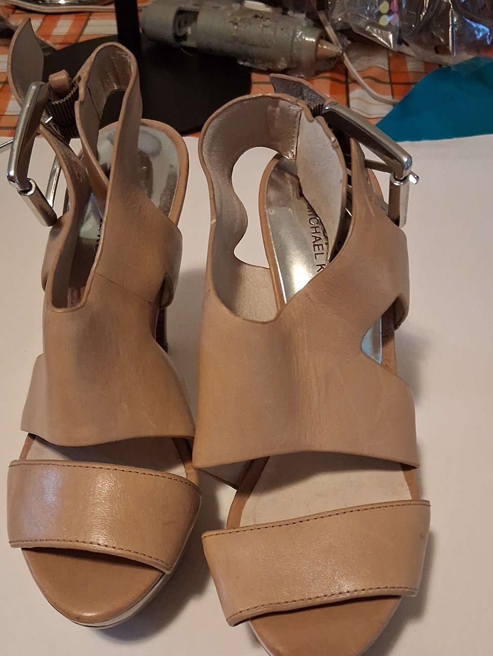Michael Kors Nude/Tan Leather Cutout Slingback Sandals